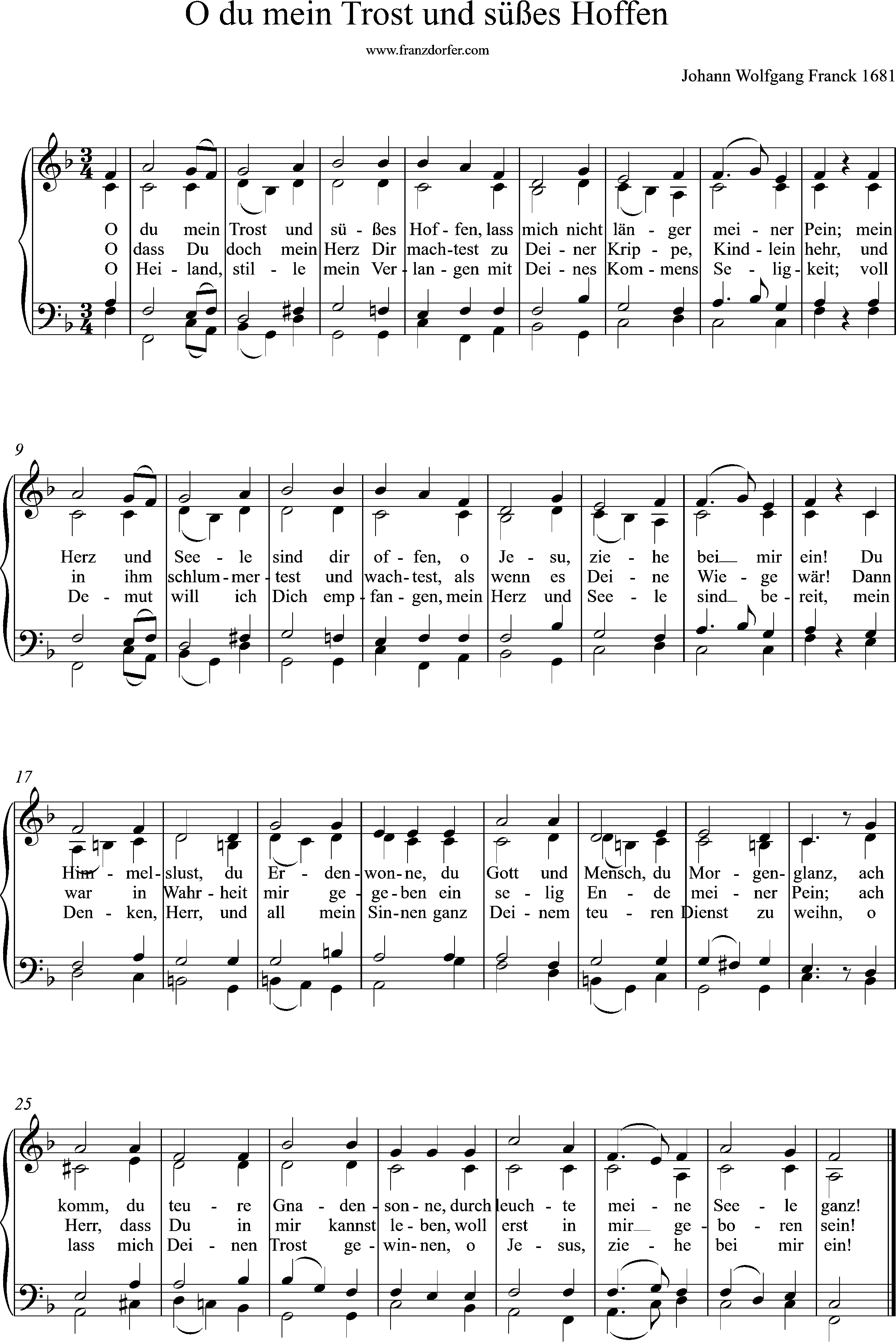 Chor-, Orgelnote, F-Dur, O du mein Trost und süßes Hoffen